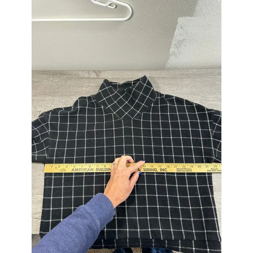 Madewell Textured Turtleneck Top in Windowpane Black White Large